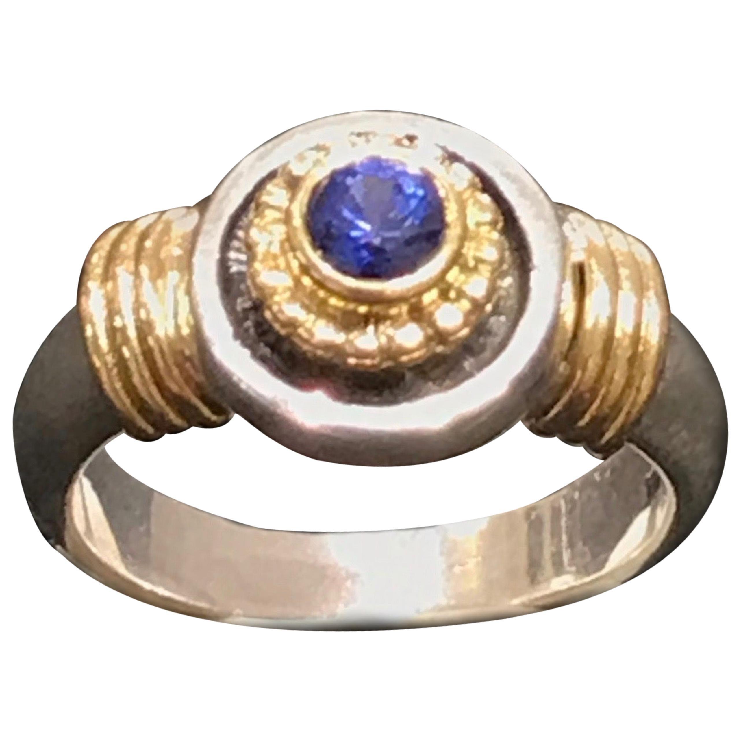 18 Karat and Sterling Sapphire Gemstone Ring with Straps For Sale