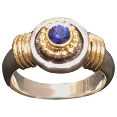 18 Karat and Sterling Sapphire Gemstone Ring with Straps