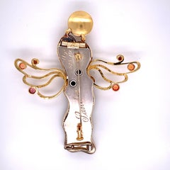 Broche ange en argent sterling et or 18 carats avec diamants et saphirs