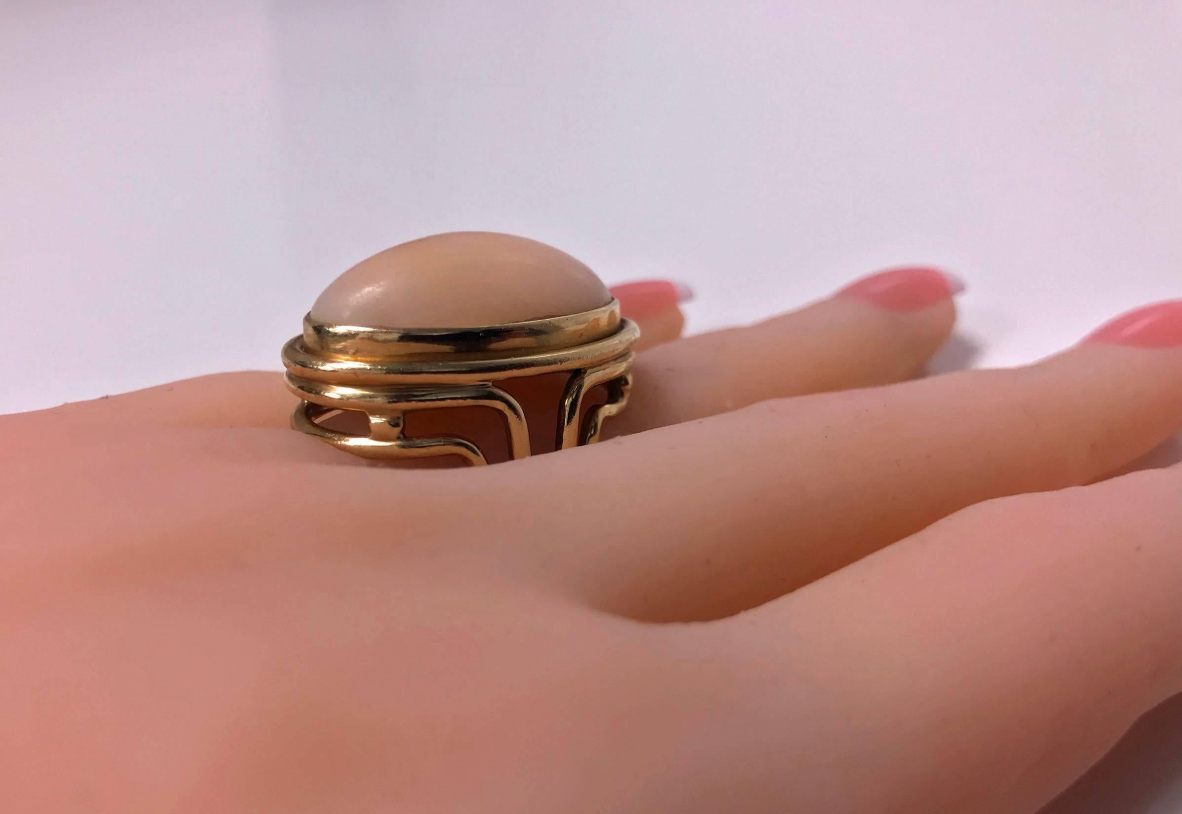 Cabochon 18 Karat Angel Skin Ring, circa 1970 Secrett