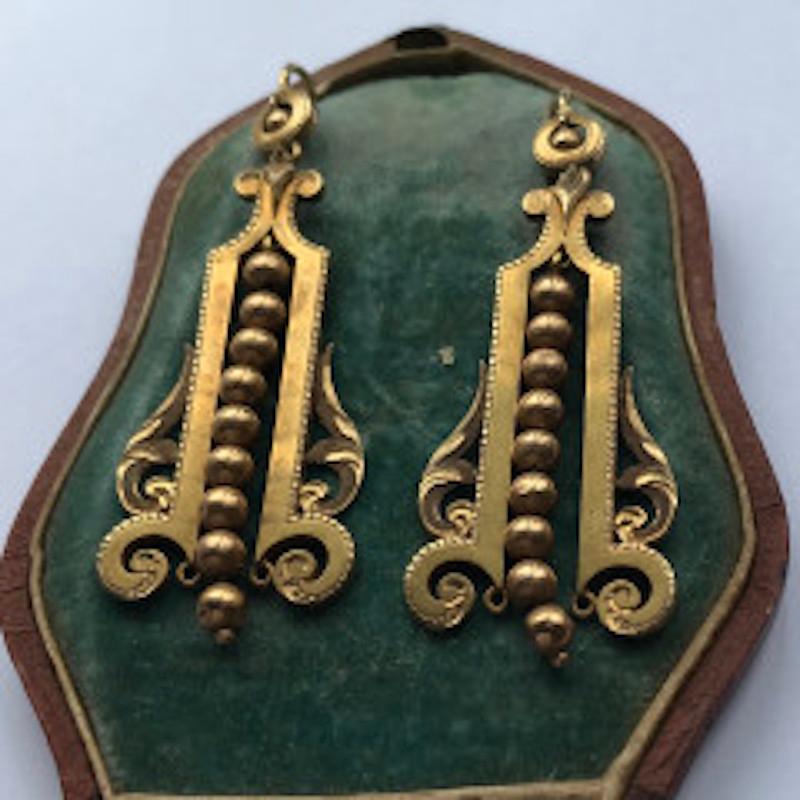 18 Karat Antique Egyptian Revival Gold Earrings 3