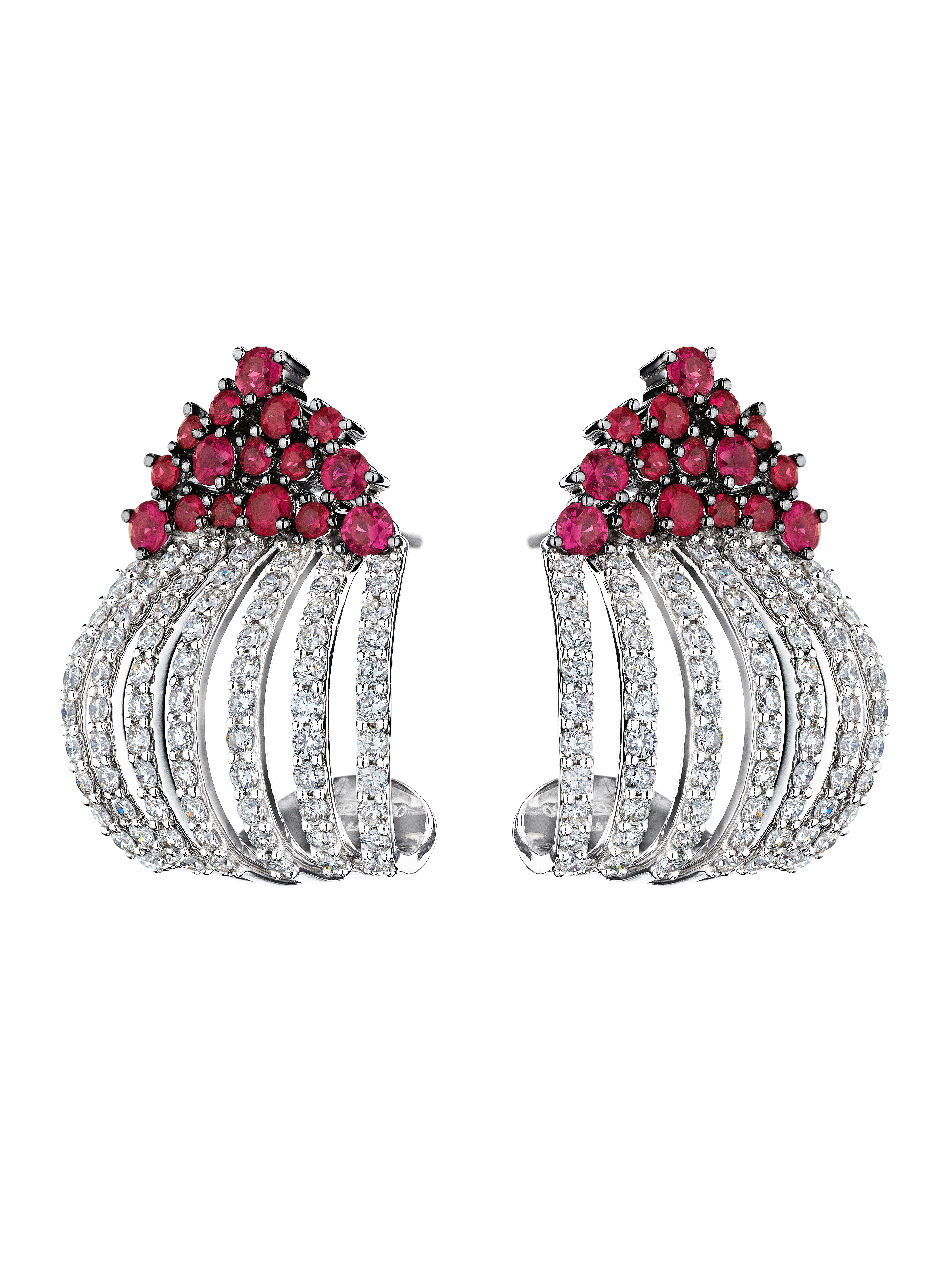 18 Karat Apus White Gold Earring with Vs-Gh Diamonds and Red Ruby For Sale