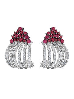 18 Karat Apus White Gold Earring with Vs-Gh Diamonds and Red Ruby