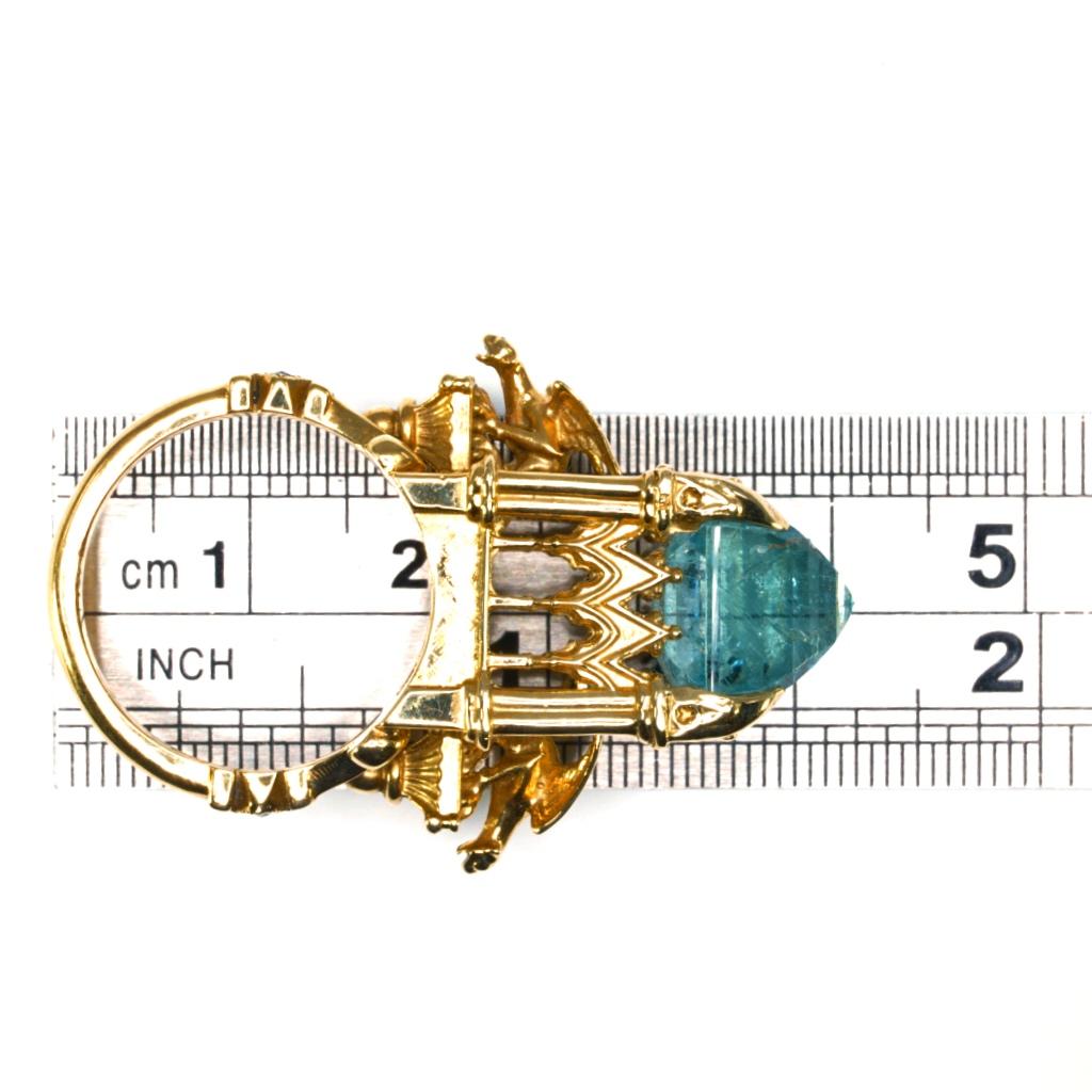 18 Karat Aquamarine and Black Diamond Almighty Empress Cathedral Ring 1