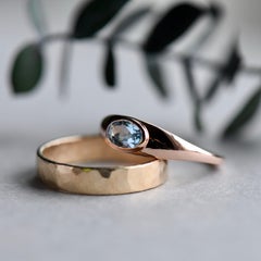 14 Karat Aquamarine Bezel Ring, Signet Ring