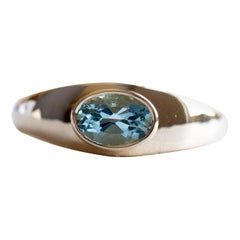 Bague à chaton en aigue-marine 14 carats, bague chevalière