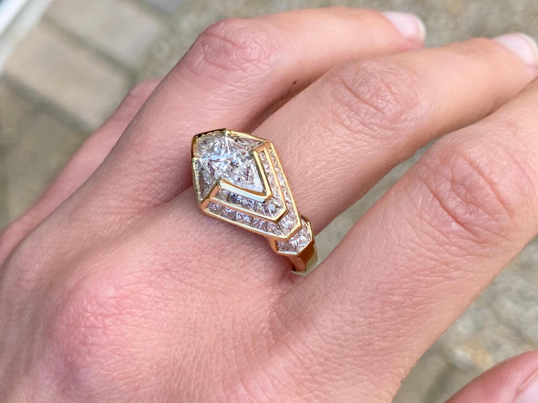 18 Karat Art Deco Inspired Diamond Ring 5.47 Carat Total Weight For Sale 6