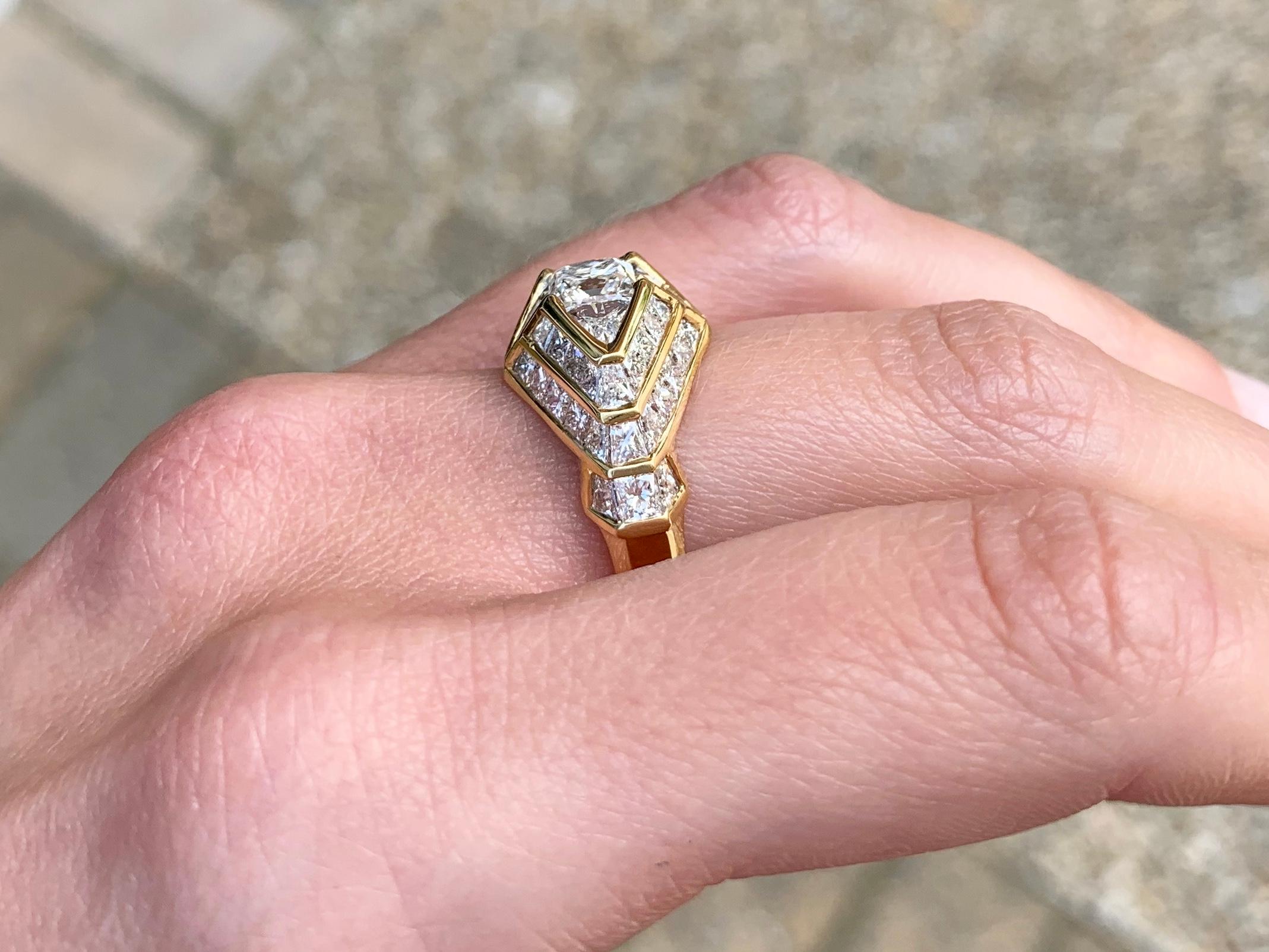 18 Karat Art Deco Inspired Diamond Ring 5.47 Carat Total Weight For Sale 7