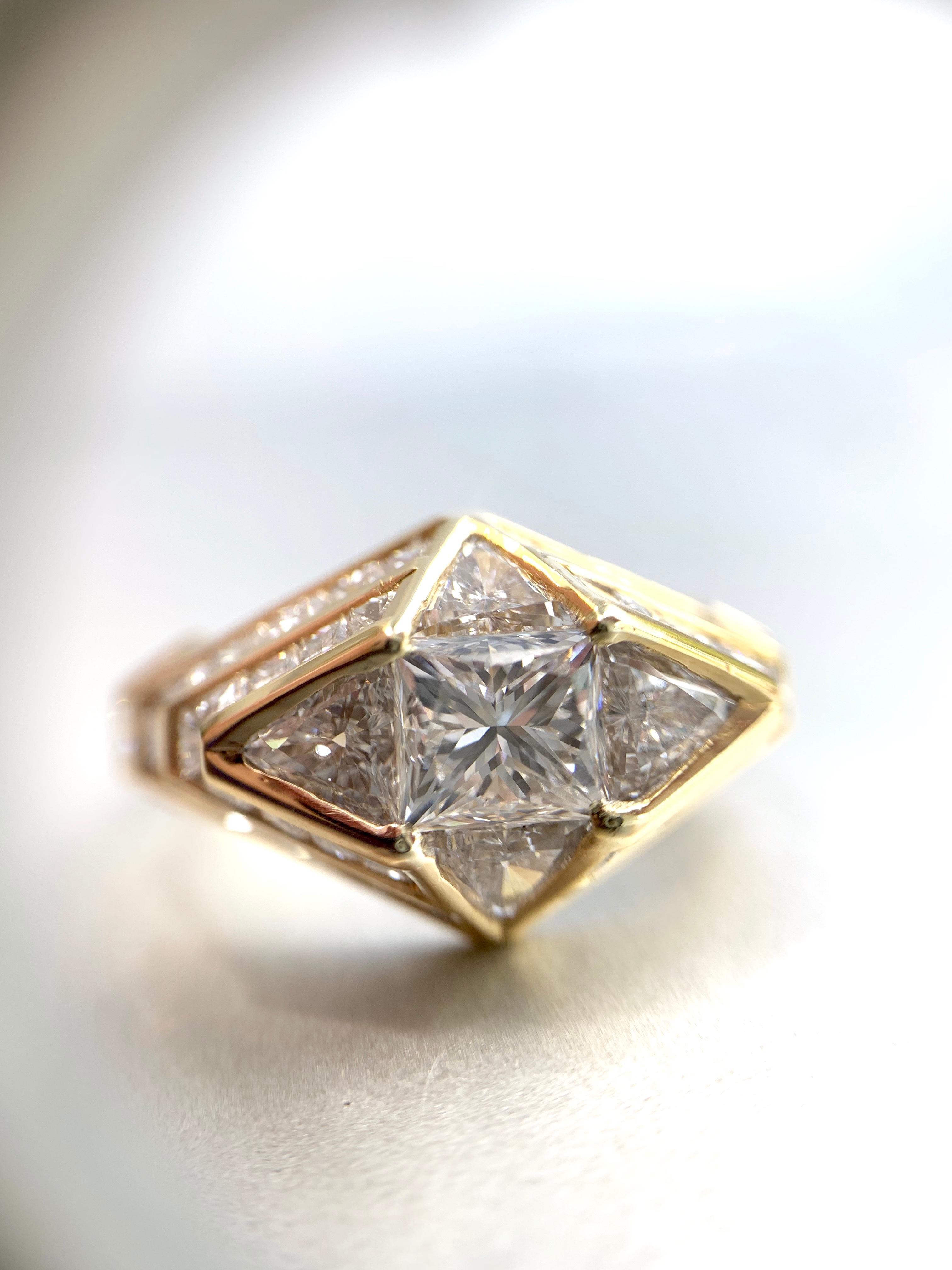 18 Karat Art Deco Inspired Diamond Ring 5.47 Carat Total Weight For Sale 8