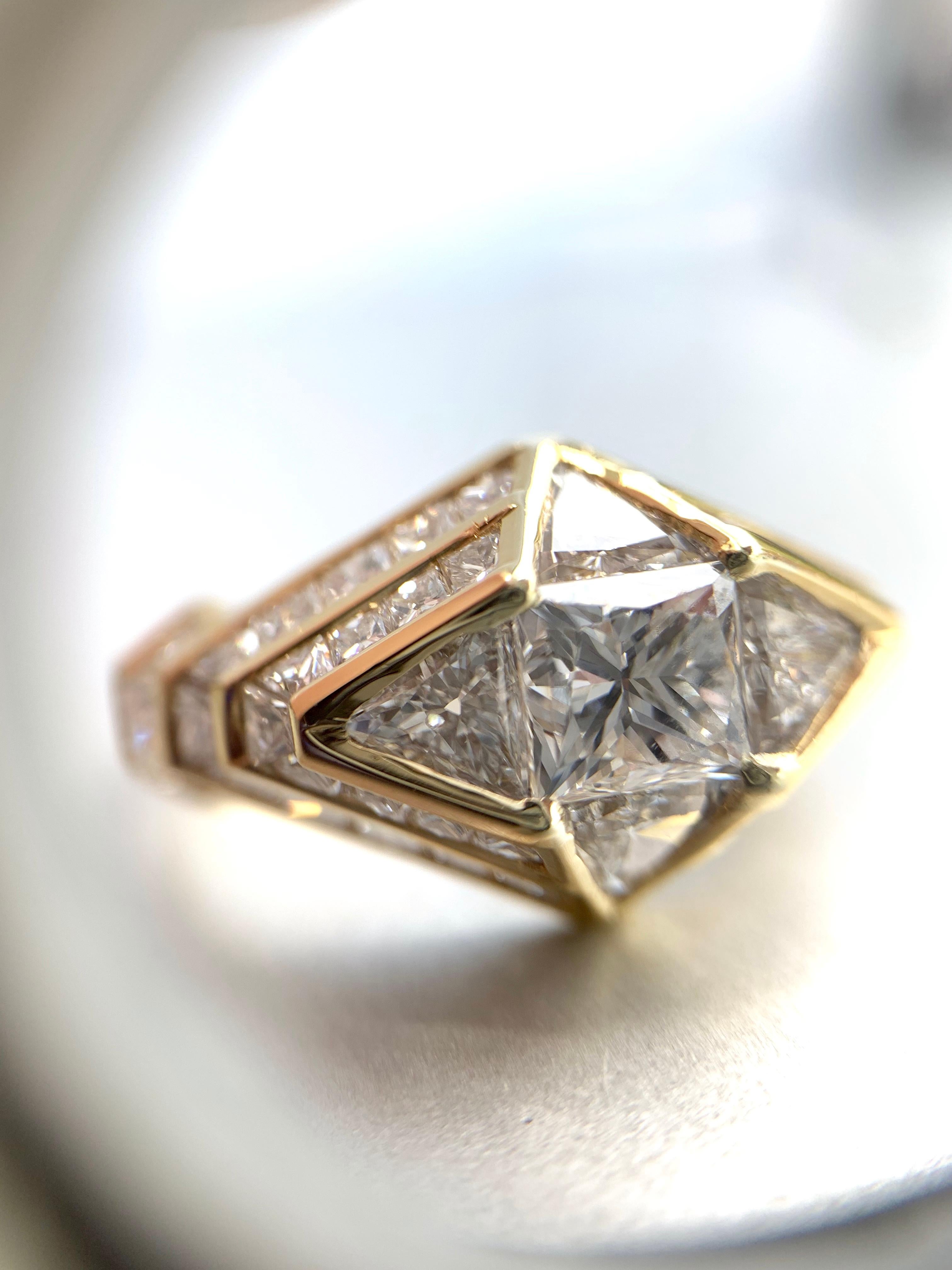 18 Karat Art Deco Inspired Diamond Ring 5.47 Carat Total Weight For Sale 9