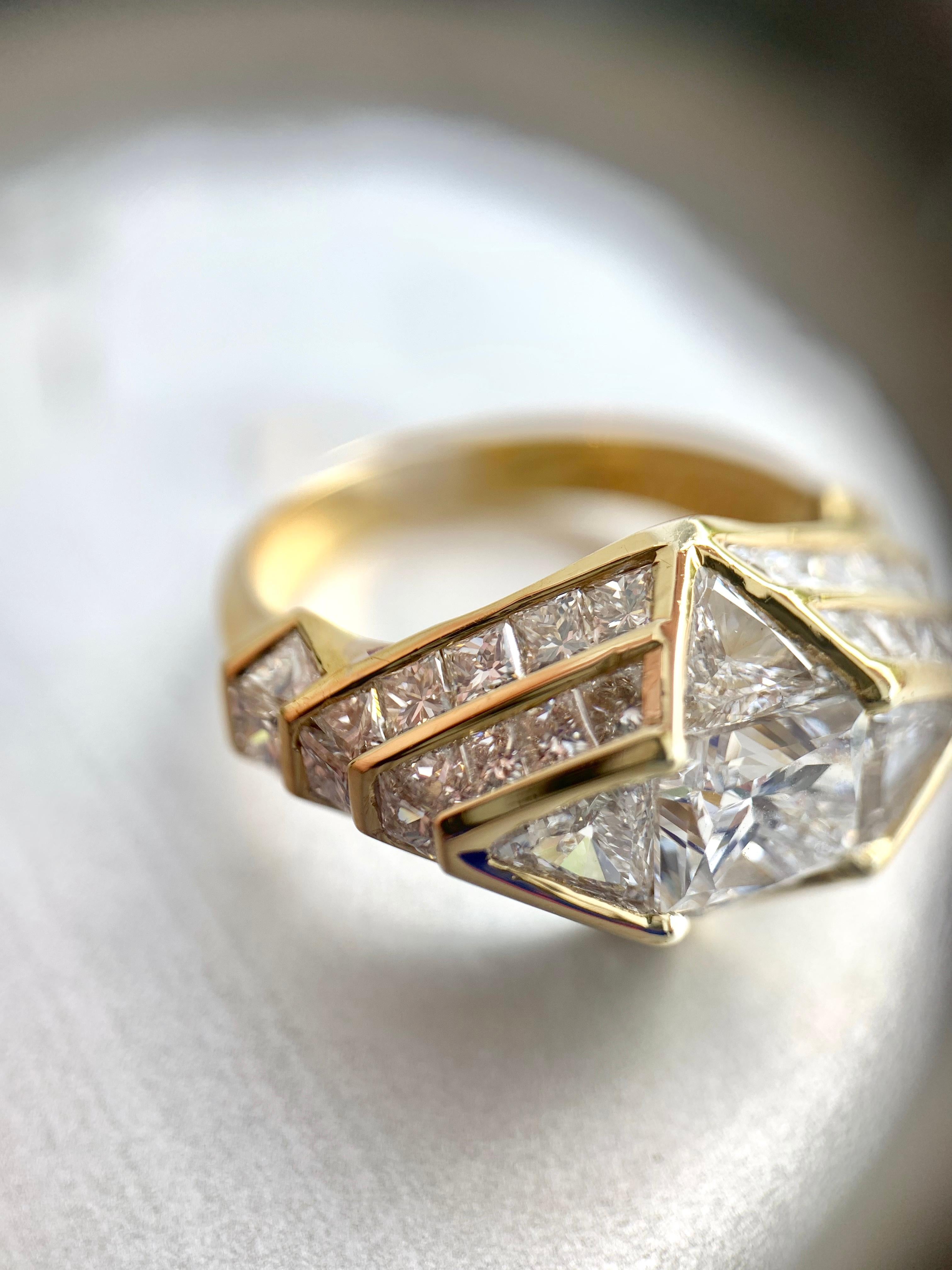 18 Karat Art Deco Inspired Diamond Ring 5.47 Carat Total Weight For Sale 10