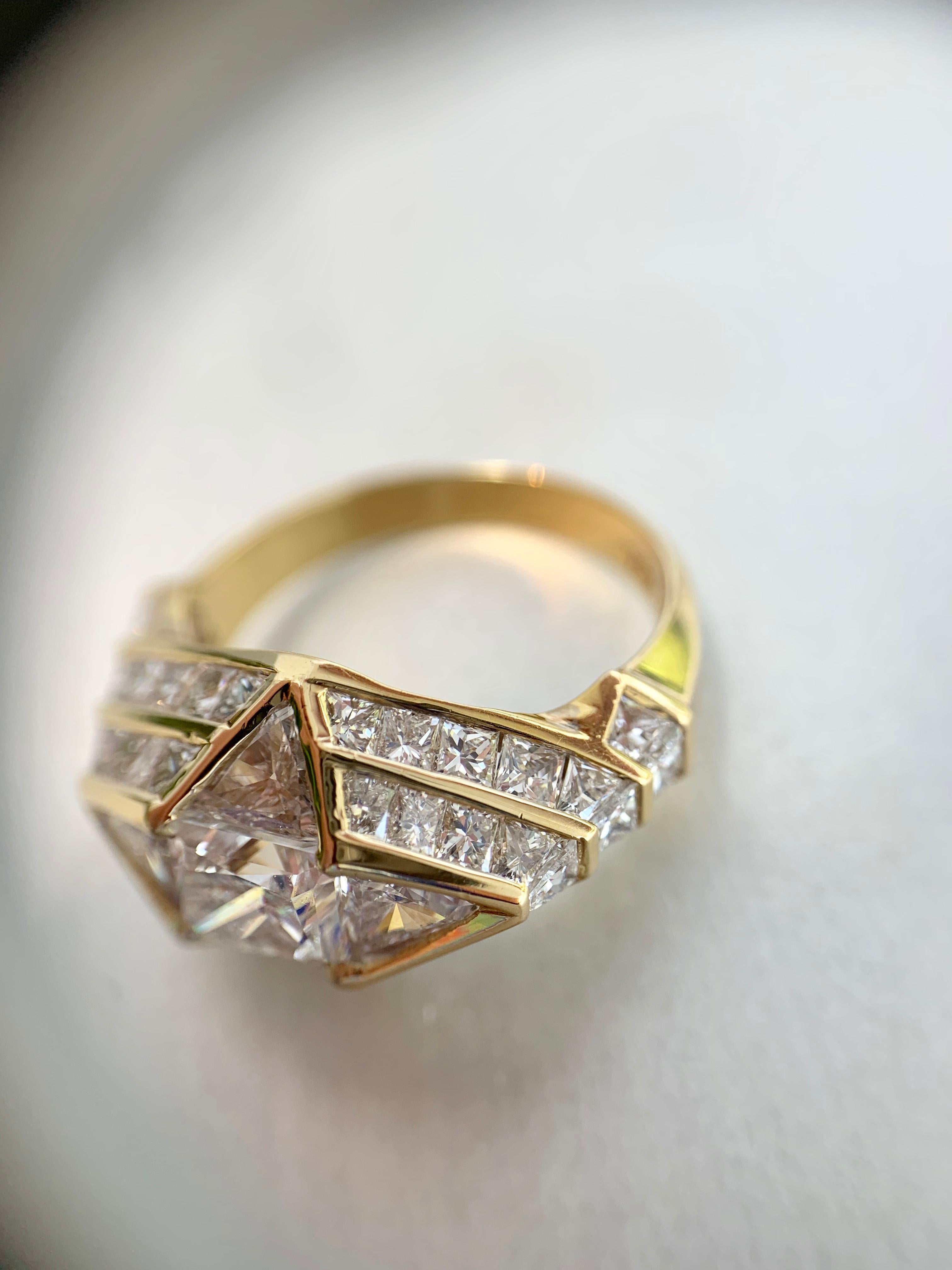 18 Karat Art Deco Inspired Diamond Ring 5.47 Carat Total Weight For Sale 11