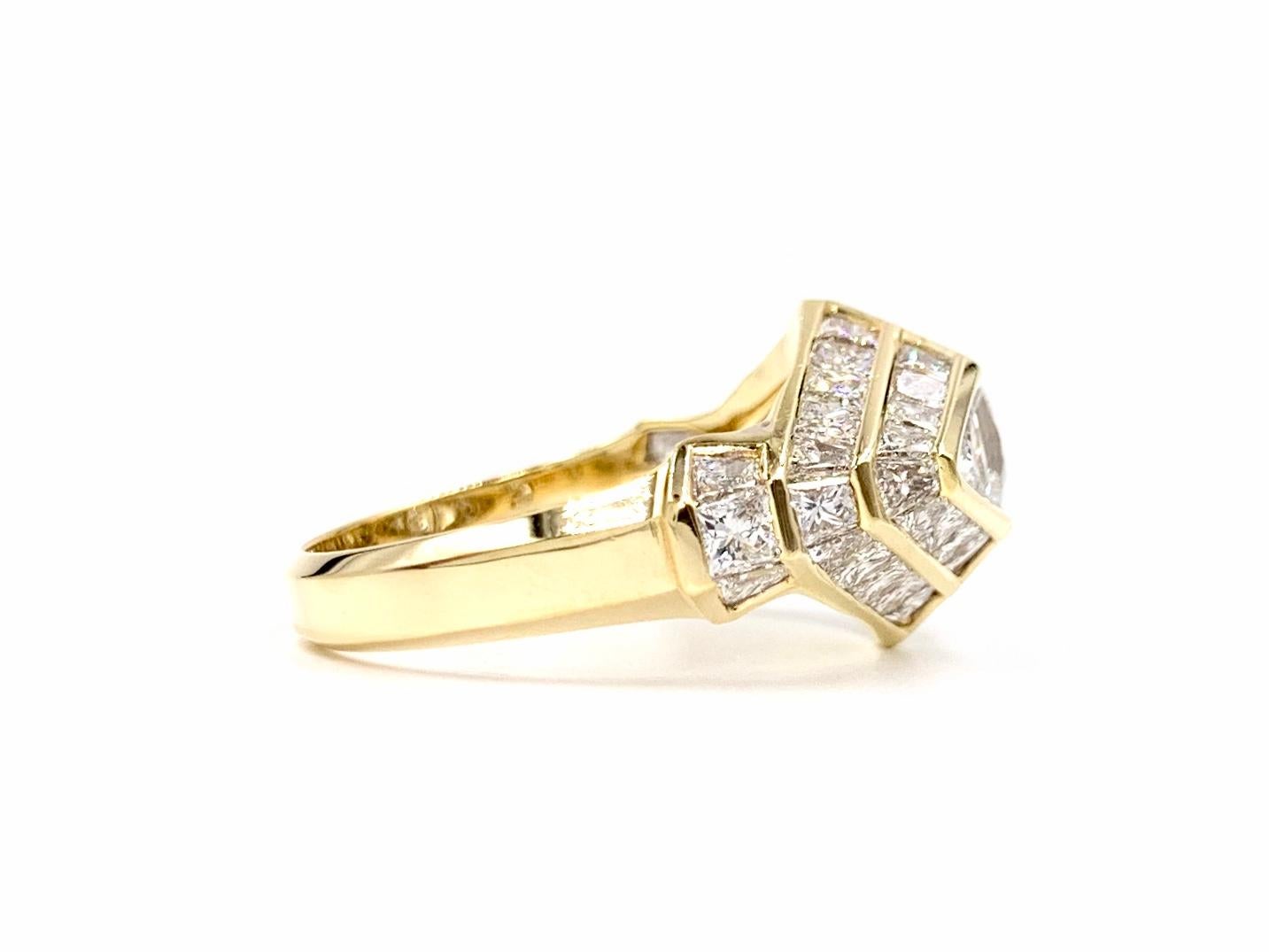 18 Karat Art Deco Inspired Diamond Ring 5.47 Carat Total Weight In Excellent Condition For Sale In Pikesville, MD