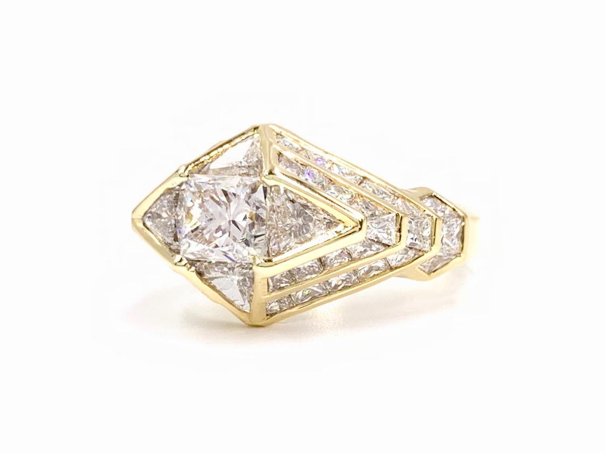 18 Karat Art Deco Inspired Diamond Ring 5.47 Carat Total Weight For Sale 2