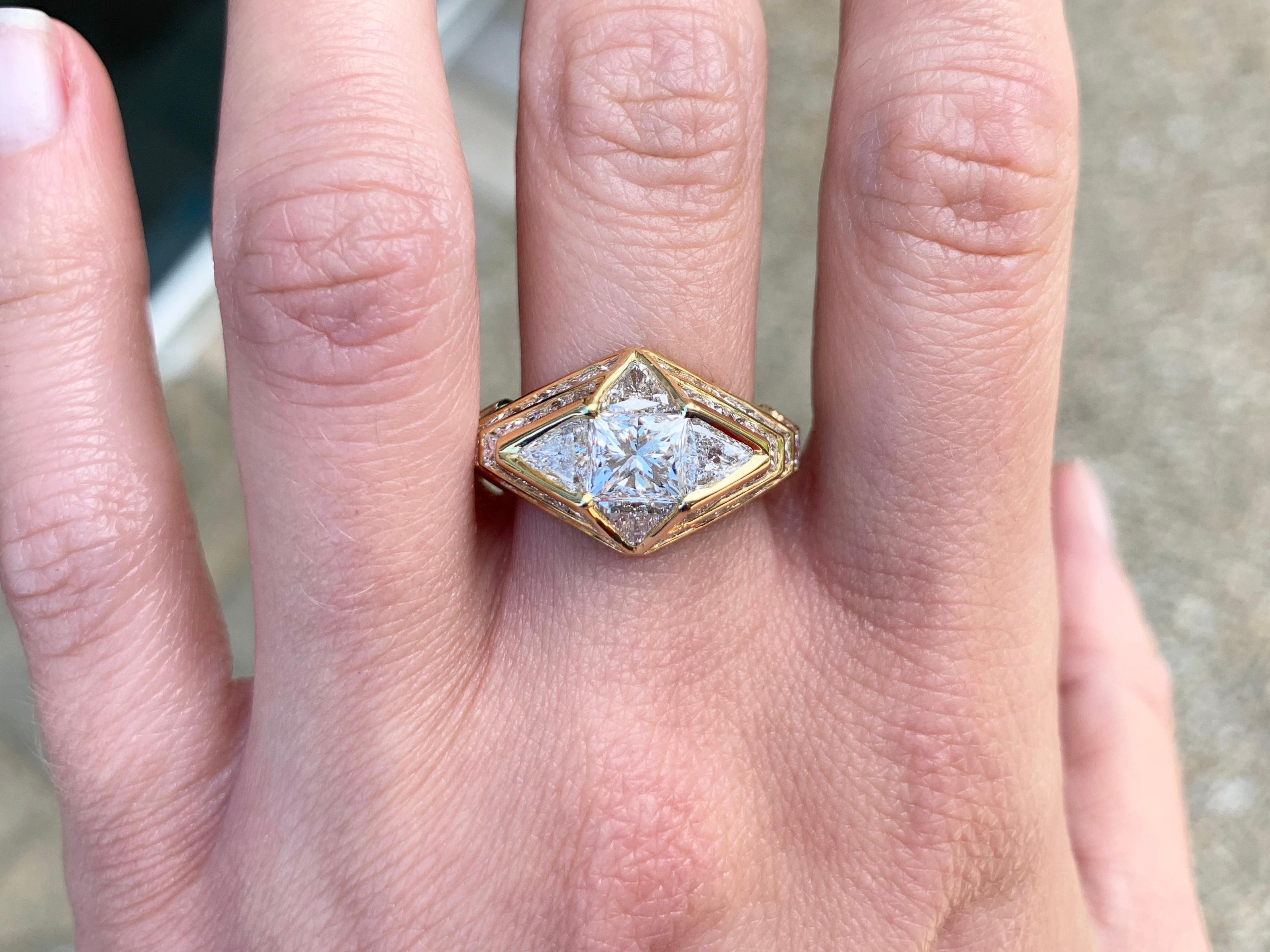18 Karat Art Deco Inspired Diamond Ring 5.47 Carat Total Weight For Sale 5