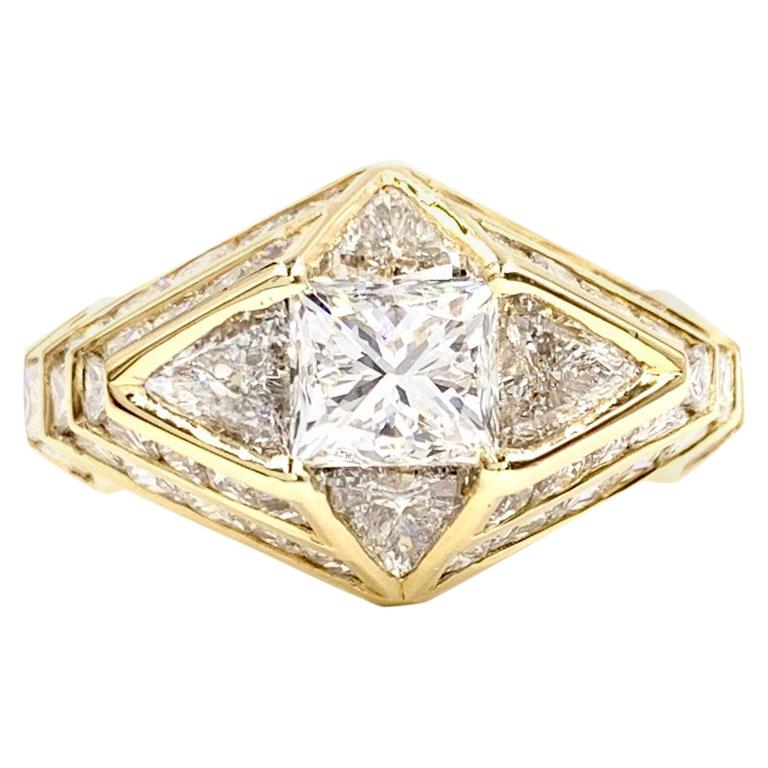 18 Karat Art Deco Inspired Diamond Ring 5.47 Carat Total Weight For Sale