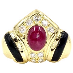 18 Karat Art Deco Inspired Ruby, Diamond and Onyx Ring