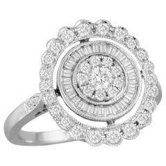 18 Karat Art Deco Style Gold Cocktail Fashion Ring w/Baguette Diamonds .79 Carat