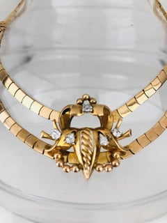 18 Karat Art Deco, Scarab Emblem Necklace, European Cut Diamonds, Yellow Gold