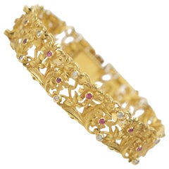 18 Karat Art Nouveau Style Ruby and Diamond Panel Bracelet