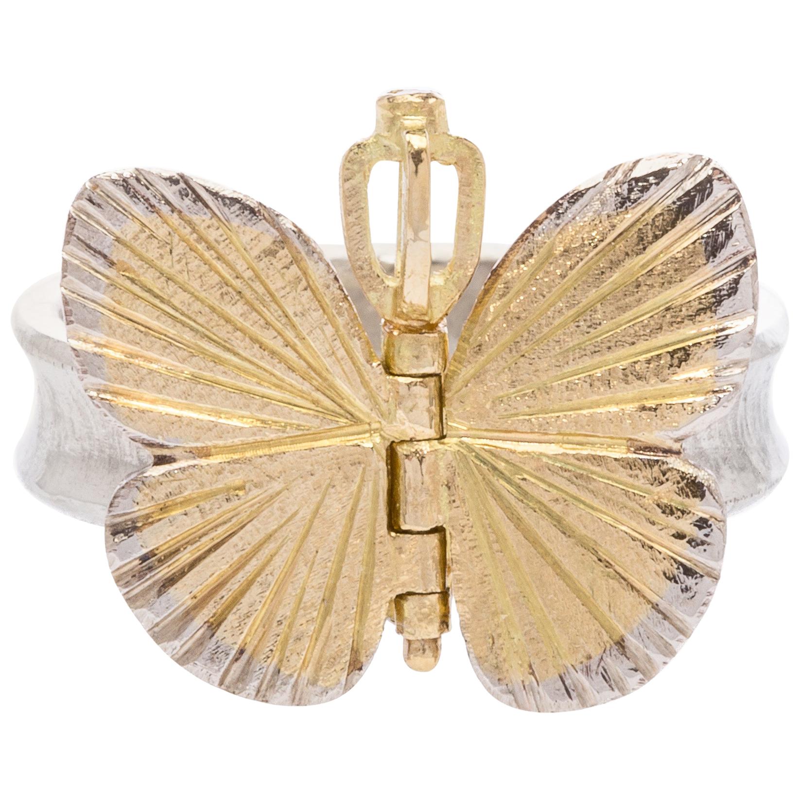 18 Karat Baby Asterope Butterfly Hinge Ring with Crown For Sale