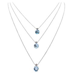 Baby Blue Topaz & Diamond Layered Drop Necklace. 18k White Gold.