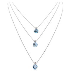 18 Karat Baby Blue Topaz and Diamond Layered Drop Necklace, Powder Blue