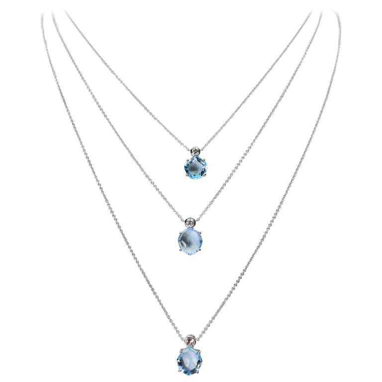 Luxury Blue Topaz Drop Cut Pendant Necklace 18" Chain