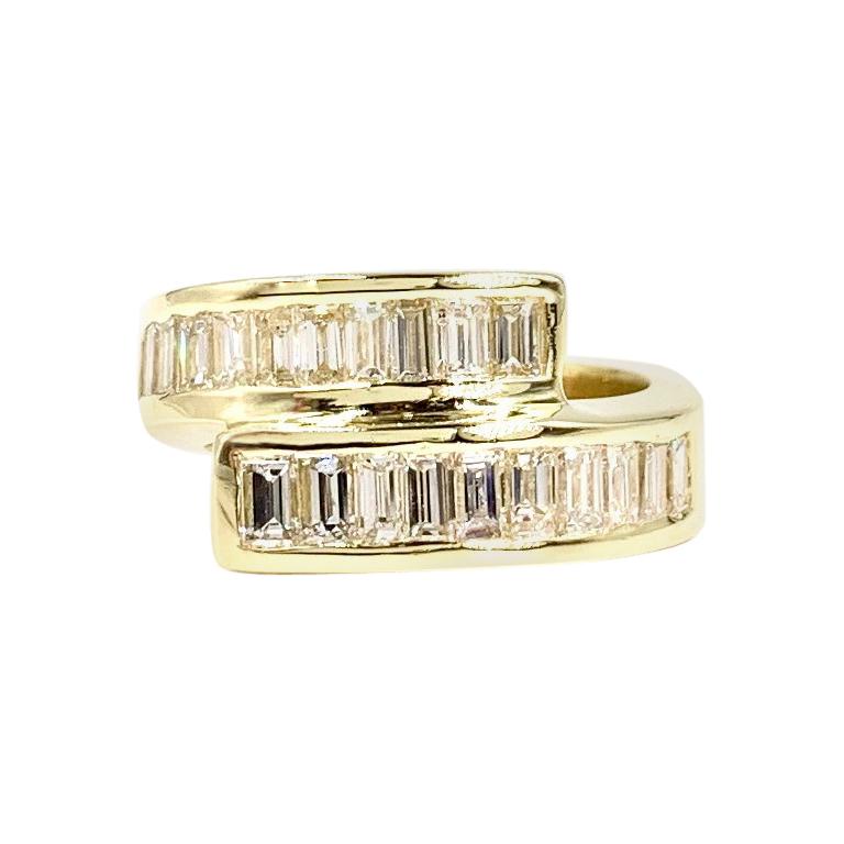 18 Karat Baguette Diamond Bypass Modern Ring For Sale
