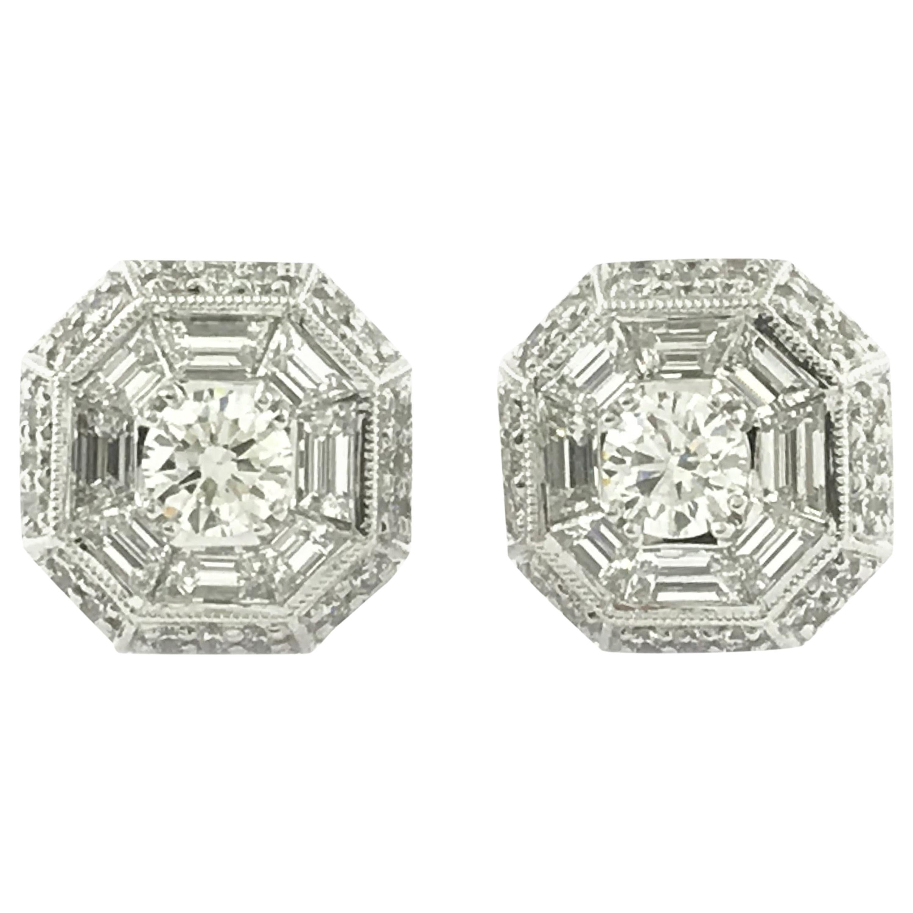 18 Karat Baguette Diamond Earrings For Sale