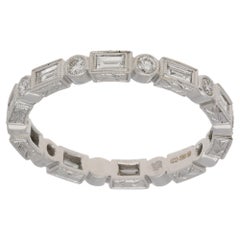 18 Karat Baguette Diamond Engraved Full Eternity Ring