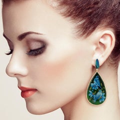 14 Karat Gold Bakelite Bird Opal Diamond Earrings