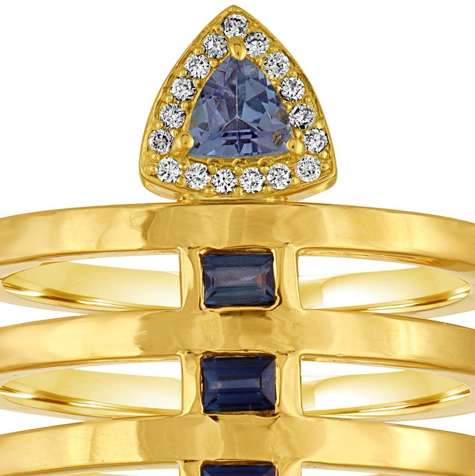 Contemporary 18 Karat Band Ring with Tanzanite, Sapphires and Diamonds For Sale