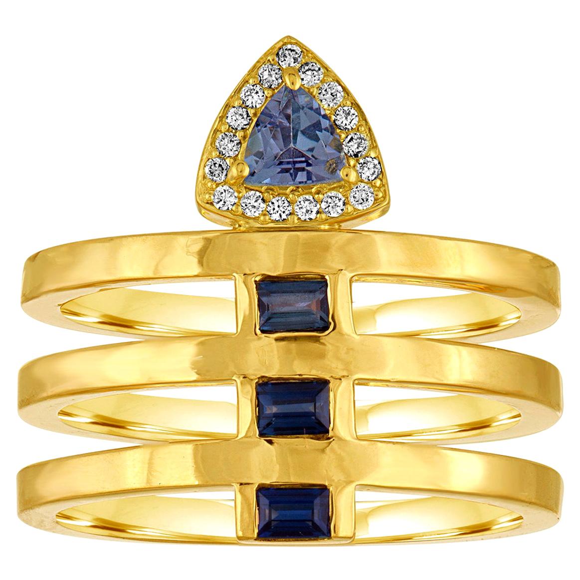 18 Karat Band Ring with Tanzanite, Sapphires and Diamonds For Sale