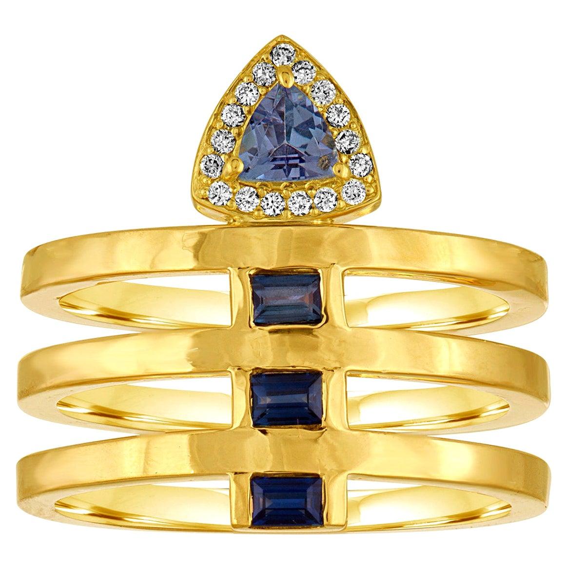 For Sale:  18 Karat Band Ring with Tanzanite, Sapphires and Diamonds