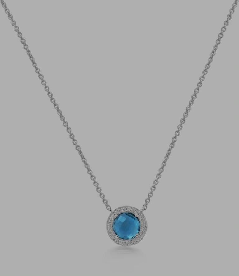 Contemporary 18 Karat Bestow White Gold Necklace with Vs Gh Diamonds and Blue Topaz For Sale