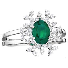 18 Karat Bestow White Gold Ring with Vs Gh Diamonds and Green Onex