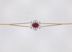 18 Karat Bestow Yellow Gold Bracelet/Bangle with Vs Gh Diamonds and Red Ruby