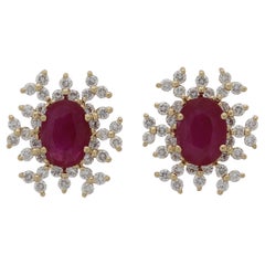 18 Karat Bestow Yellow Gold Earring with Vs Gh Diamonds and Red Ruby