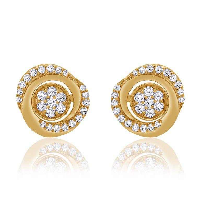 Women's 18 Karat Bestow Yellow Gold Earring with Vs Gh Diamonds For Sale