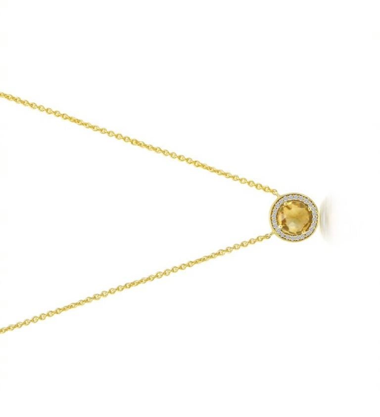 Contemporary 18 Karat Bestow Yellow Gold Necklace with Vs Gh Diamonds and Yellow Citrine For Sale