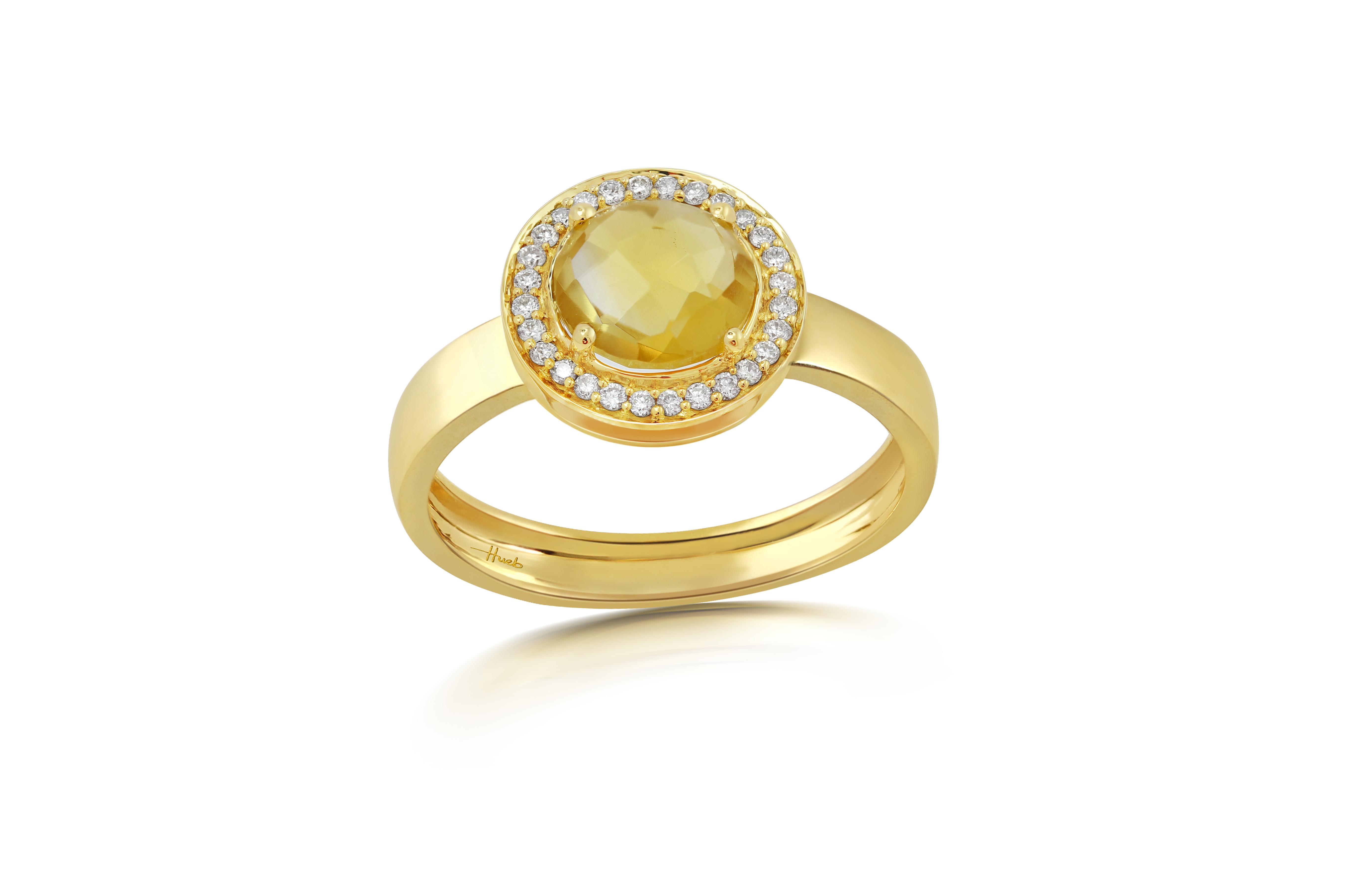 Contemporary 18 Karat Bestow Yellow Gold Ring with Vs Gh Diamonds and Yellow Citrine For Sale