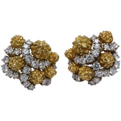 Vintage 18 Karat Bicolor Gold, Platinum and Diamond Earclips