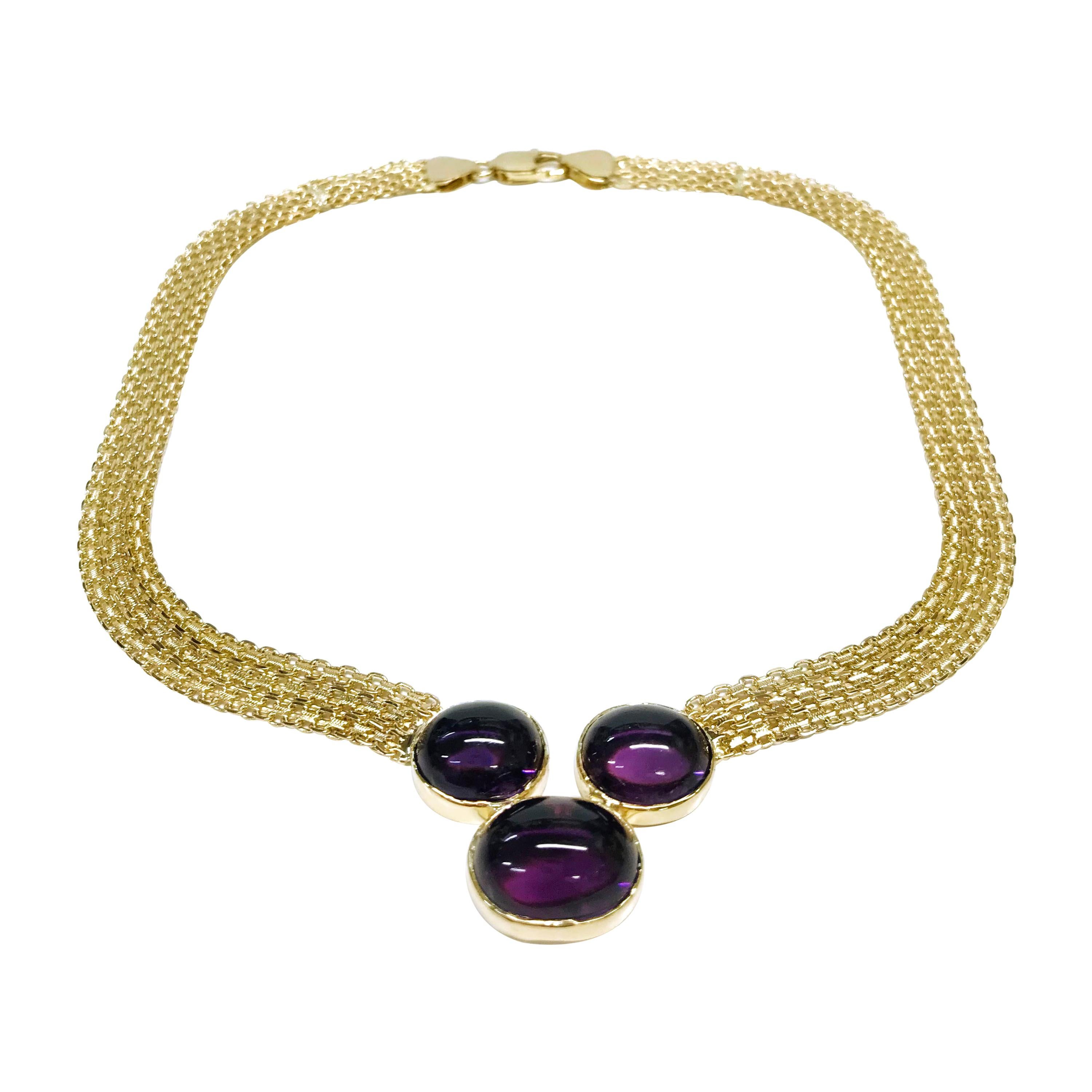 Yellow Gold Bismark Amethyst Necklace For Sale