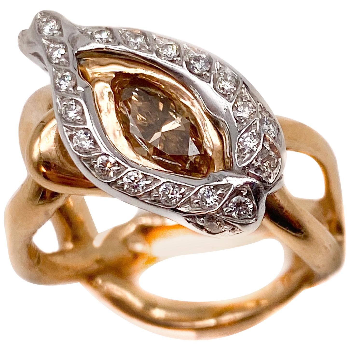 18 Karat Black and Rose Eye Ring with Diamonds