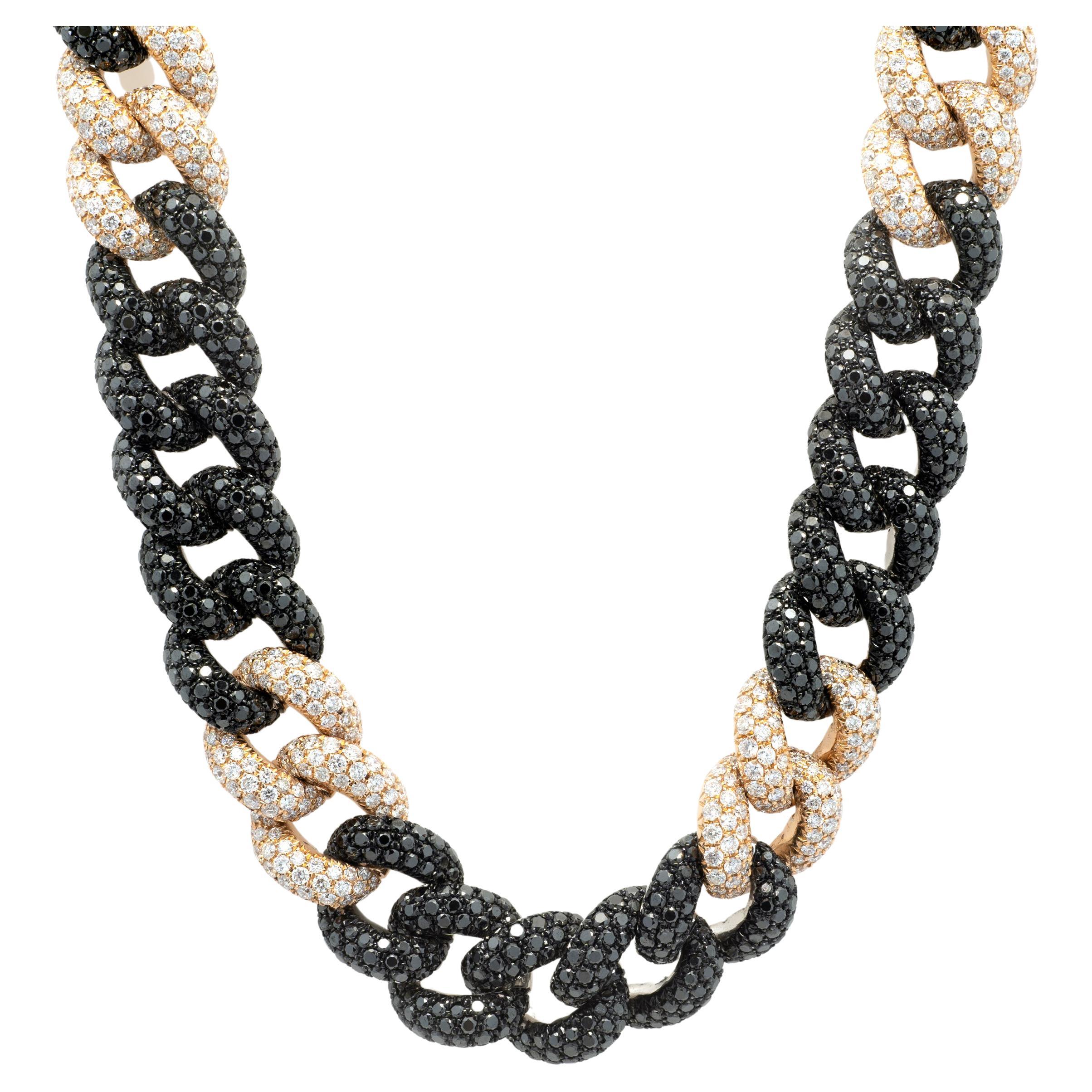 18 Karat Black and Rose Gold Black and White Pave Diamond Cuban Link Necklace