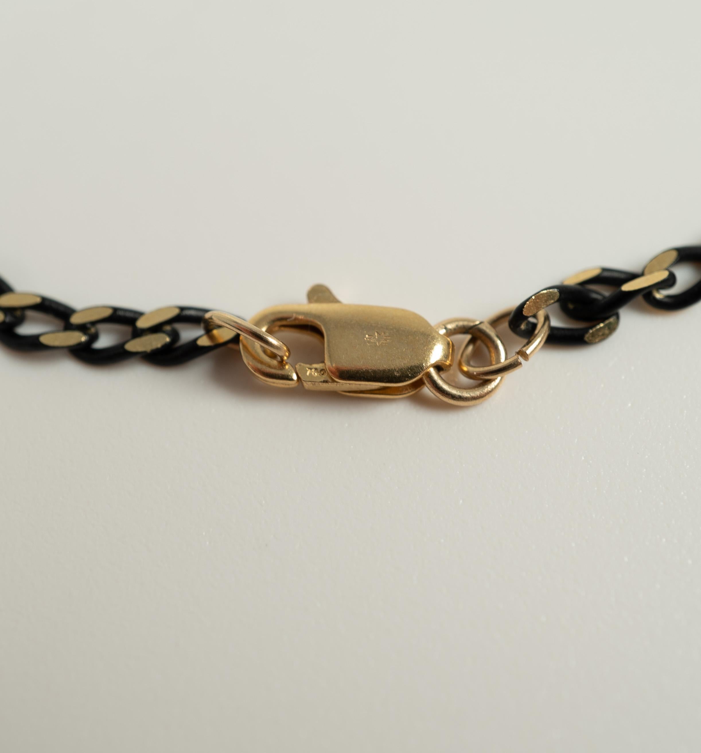 Women's or Men's 18 Karat Black and Yellow Gold Curb Necklace For Sale