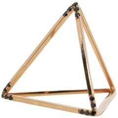 18 Karat Black Diamond Edge Tetrahedron Pyramid Ring