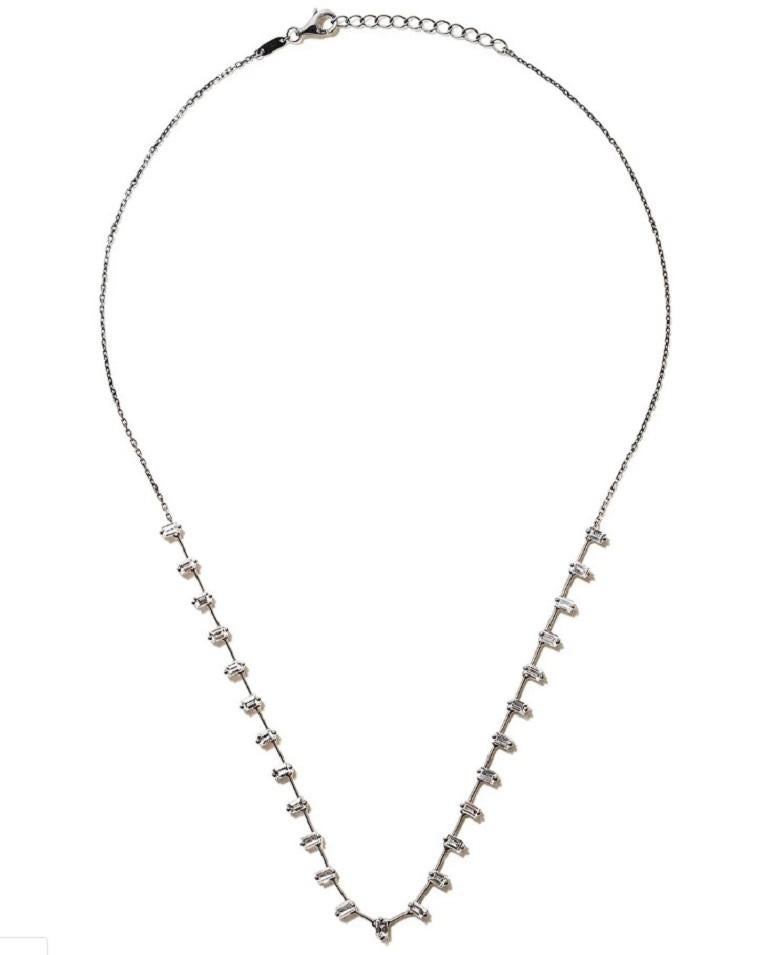 AS29
18kt black gold 25 Baguette diamond round necklace

Crafted in 18kt black gold, this 25 Baguette diamond round necklace from AS29 is characterised by twenty-five baguette diamonds on a round chain. Prepare to shine in all out-style. Featuring a