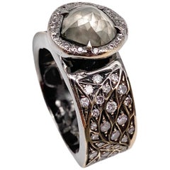 18 Karat Black Gold Ruota Ring with Brown Diamond and Diamonds Pavè